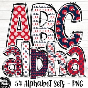 Letras PNG do alfabeto Doodle de futebol azul marinho e vermelho, letras PNG do Doodle, pacote do alfabeto vermelho azul, alfabeto de sublimação