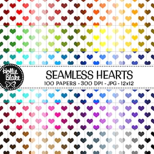 SALE!! 100 Hearts Seamless Digital Papers • Rainbow  • Seamless • Commercial Use • Instant Download • #HEARTS-101-1