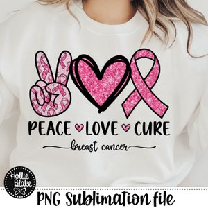 Borstkanker, Peace Love Cure, Pink Breast Cancer Awareness, Breast Cancer Cure, Sublimatie Digitale Download, png