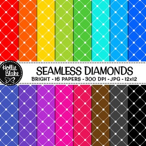 SALE!! 16 Bright Diamonds Seamless Digital Papers • Rainbow • Seamless • Commercial Use • Instant Download • #DIAMONDS-128-2-B