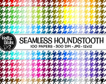 SALE!! 100 Houndstooth Seamless Digital Papers • Rainbow  • Seamless • Commercial Use • Instant Download • #HOUNDSTOOTH-101