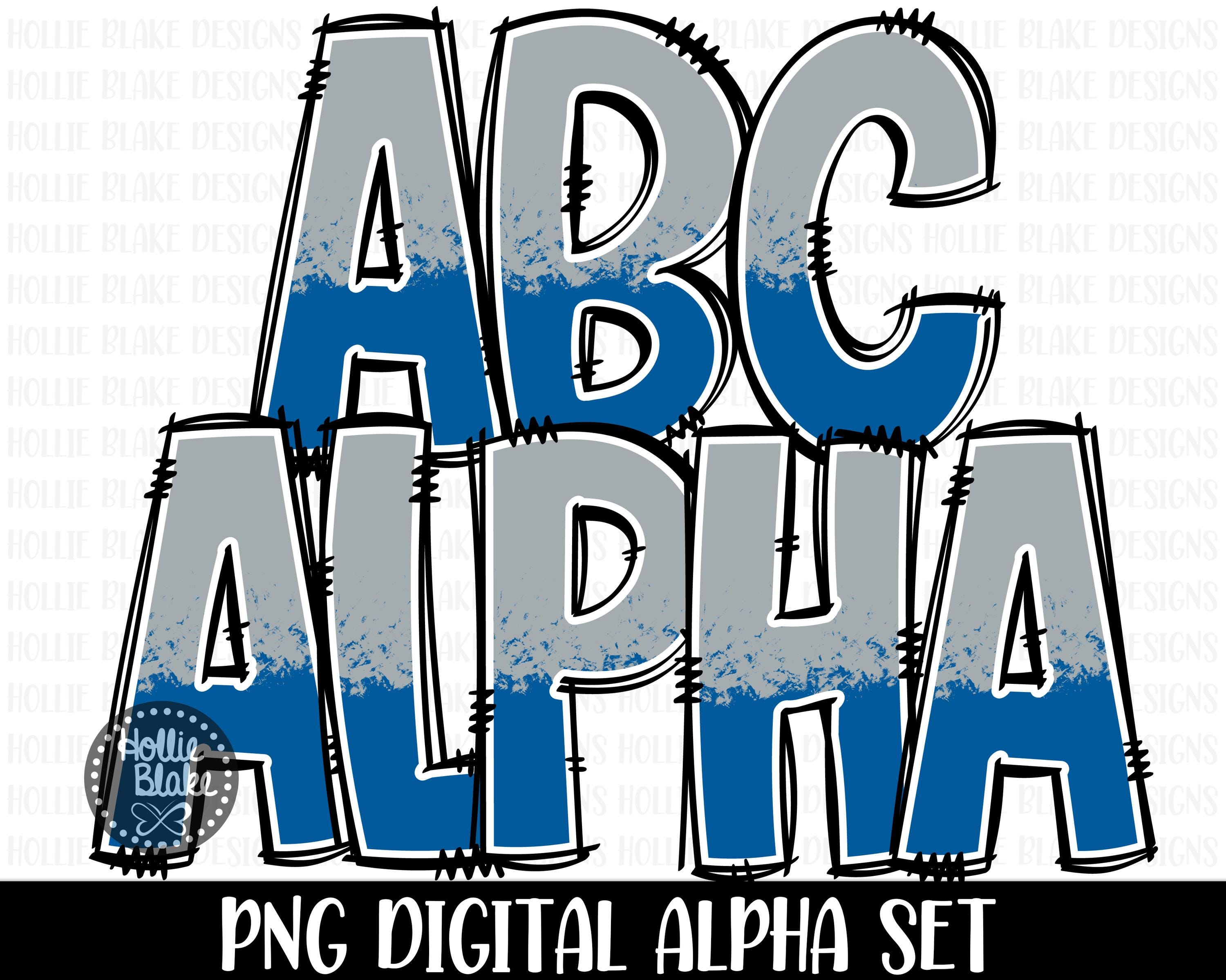 ブルー & シルバー グレーの落書きアルファベット PNG 文字、落書き文字 PNG 文字、ブルー シルバー アルファベット バンドル、昇華アルファベット、COLOR102