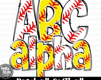 Baseball & Softball Stitches Alphabet Letters PNG Bundle, Hand Drawn Alphabet Doodle, Sublimation Alpha Set Designs PNG