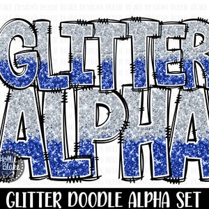 Blauw en koningsblauwe glitter doodle alfabet png-letters, doodle letters png, blauwe koningsblauwe alfabetbundel, sublimatie, COLOR18