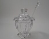 Baccarat France Crystal Mustard Jar with Spoon in the Harcourt Missouri Pattern in MINT condition