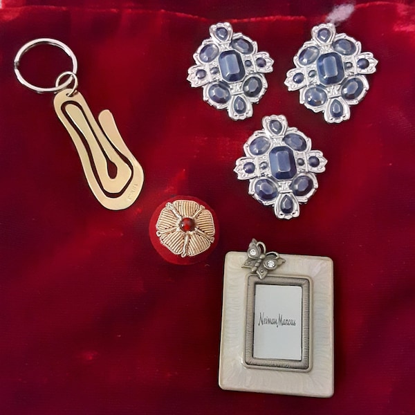 3 Jay Strongwater Silvertone Maltese Cross Scarf Slides (2” x 1-1/2”), 1 Ippolita keychain (2-1/2”) and 1 Neiman Marcus Pin (2-1/4”)