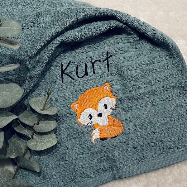 Handtuch Fuchs personalisiert, verschiedene Farben und Name, Personalisiertes Geschenk, Kinderhandtuch