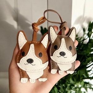 Handmade Leather Corgi Keychain – Custom Dog Charm, Pet Corgi Bag Charm for Bags, Cars and Keys | Personalized Gift