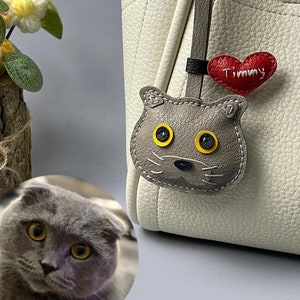 cat Leather Charm-Leather bag Charm-Cat Portrait Keychain-custom cat car charm- Handmade Bag Charm-Handmade cat Charm