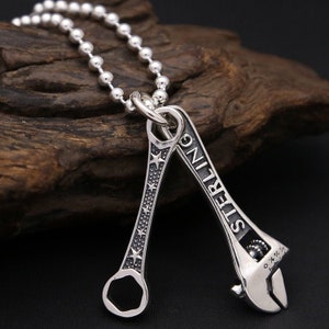 Sterling Silver Wrench Pendant, Wrench Jewelry, Silver Wrench, Punk Pendant, Sterling Pendant, Industrial Pendant, Mens Pendant, Men Pendentif