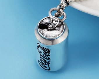 Pendentif cola en argent sterling 925, pendentif canette, pendentif signature personnalisé, pendentif bouteille, pendentif canette de bière, collier combiné DIY