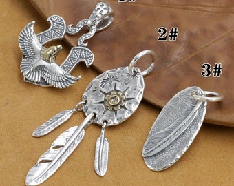 S925 sterling silver feather pendant, free eagle pendant, feather necklace, free eagle necklace, pure silver eagle pendant