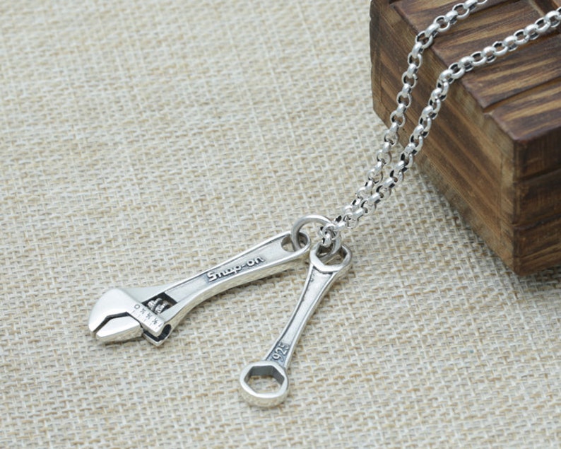 Sterling Silver Wrench Charm Pendant, Tools Jewelry, Wrench Necklace, Tools Jewelry, Wrench, Wrench Jewelry, Tool Charm, Man Jewelry image 3