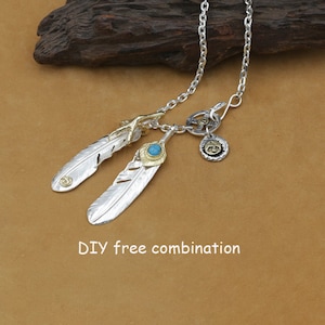 925 Sterling Silver Indian Eagle Turquoise Feather Pendant, Wings Pendant Necklace, Men&#39;s and Women&#39;s INS Punk Pendant