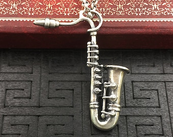 Saxophone Pendant, Saxophone Pendant Necklace, S925 Sterling Silver Music Pendant