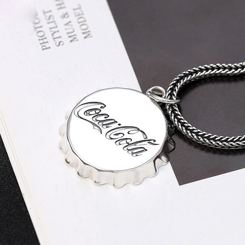COKE Bottle Cap Pendant Necklace - Silver Coca Cola Bottle