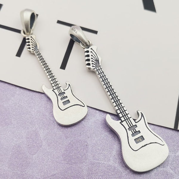 925 sterling silver bass guitar pendant, electronic guitar necklace, guitar pendant