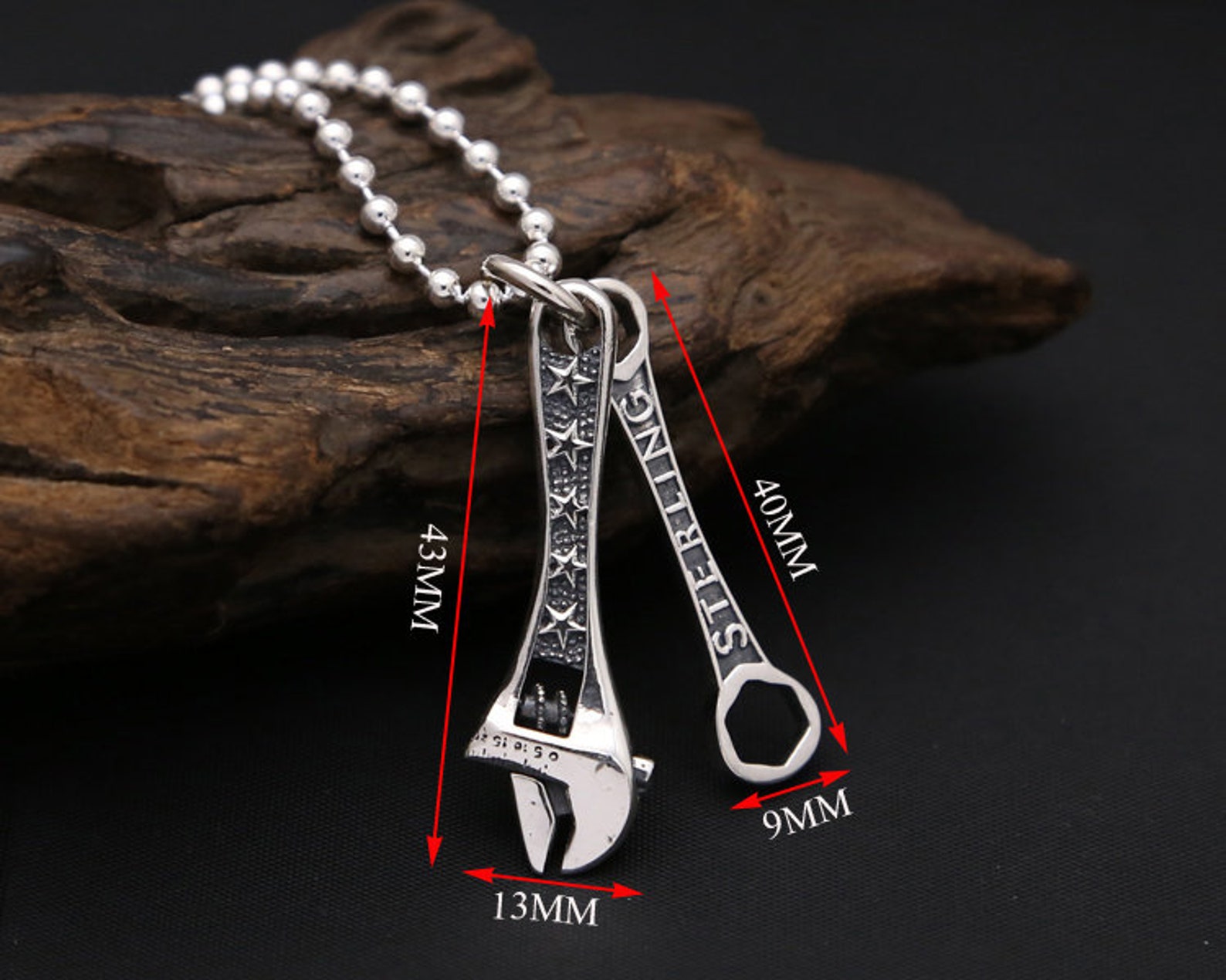 Sterling Silver Wrench Pendant, Wrench Jewelry, Silver Wrench, Punk