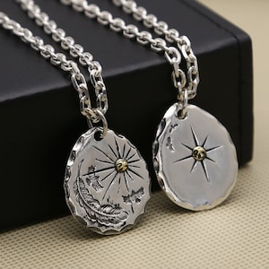 Sterling Silver Sun Pendant: Eagle Badge Necklace