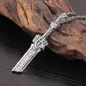 S925 Sterling Silver Goutie Broken Sword Thai Silver Retro Pendant, Men&#39;s and Women&#39;s Personality Dominant Character Necklace