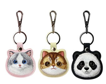 Embroidered Animal Keychain – Cat & Panda Charm