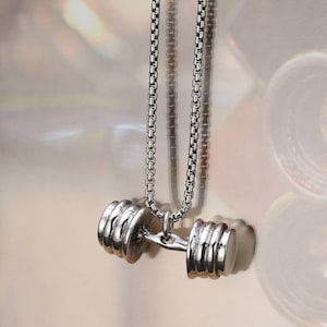 Sterling Silver Dumbbell Necklace: Gym Fitness Jewelry