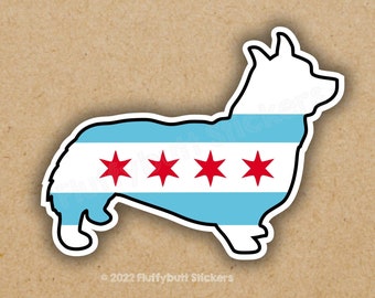 Chicago Flag Pembroke Corgi Sticker | Chicago Flag Corgi Magnet | Chicago Pride | Chicago Corgi Magnet | Chicago Dog | Corgi Bumper Sticker