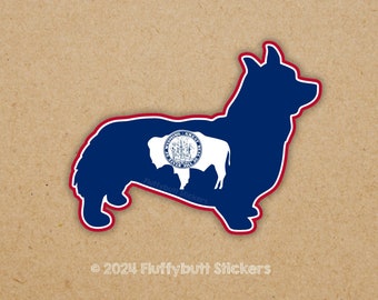 Wyoming Flag Corgi Sticker | Pembroke Welsh Corgi Sticker | Wyoming Pride | Corgi Decal | Dog Sticker | Bumper Sticker | Corgi Owner Gift