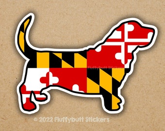 Maryland Flag Basset Hound Sticker | Magnet | Maryland Flag | Basset Sticker | Maryland Pride | Basset Hound | Dog Sticker | Bumper Sticker