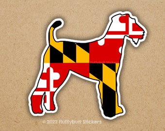 Maryland Flag Airedale Terrier Sticker | Maryland Flag Welsh Terrier Sticker | Maryland Flag Sticker | Dog Sticker | Bumper Sticker