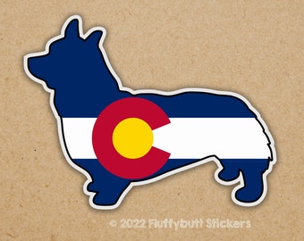 Colorado Flag Pembroke Corgi Sticker | Pembroke Welsh Corgi Sticker | Dog Sticker | Corgi Bumper Sticker | Corgi Vinyl Decal | Corgi Gift