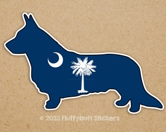 South Carolina Flag Cardigan Corgi Sticker | South Carolina Flag | Corgi Sticker | Cardigan Welsh Corgi | Dog Sticker | Decal | Waterproof