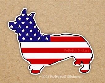 American Flag Pembroke Corgi Sticker | USA Flag | Corgi Sticker | Pembroke Welsh Corgi | Dog Sticker | Bumper Sticker | United States Flag