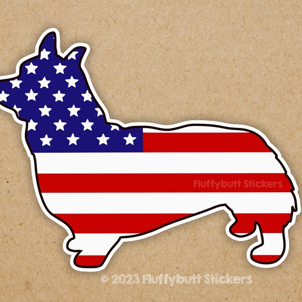 American Flag Pembroke Corgi Sticker | USA Flag | Corgi Sticker | Pembroke Welsh Corgi | Dog Sticker | Bumper Sticker | United States Flag