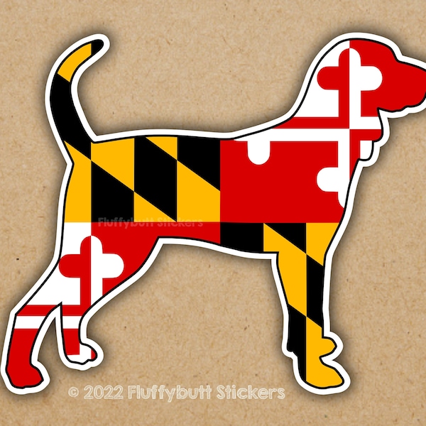 Maryland Flag Coonhound Sticker | Maryland Flag Hound | Coonhound Sticker | Maryland Coonhound | Maryland Dog Sticker | Bumper Sticker