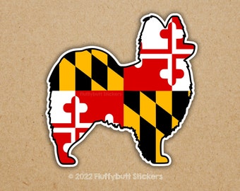 Maryland Flag Papillon Sticker | Maryland Flag | Papillon Sticker | Maryland Pride | Dog Sticker | Bumper Sticker | Small Fluffy Dog | Vinyl