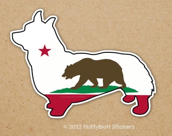 California Flag Pembroke Corgi Sticker | California Flag | California Pride | Pembroke Welsh Corgi | Dog Sticker | Bumper Sticker | Decal