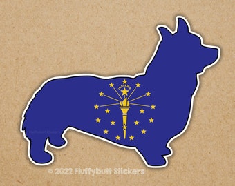 Indiana Flag Pembroke Corgi Sticker | Indiana Corgi Sticker | Pembroke Welsh Corgi | Dog Sticker | Bumper Sticker | Corgi Sticker Gift