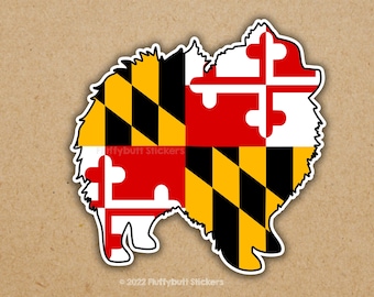 Maryland Flag Pomeranian Sticker | Maryland Flag | Pomeranian Sticker | Maryland Pride | Pom | Dog Sticker | Bumper Sticker | Vinyl Decal