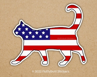 American Flag Cat Sticker | USA Flag | Cat Sticker for Car | Patriotic Bumper Sticker | Kitty Sticker | Shorthair Cat | Cat Owner Gift