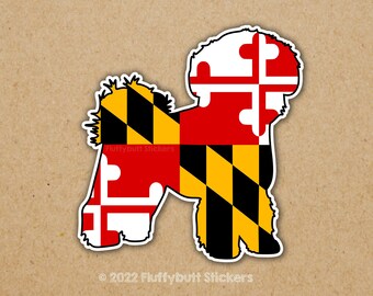 Maryland Flag Bichon Frise Sticker | Maryland Flag | Bichon Sticker | Maryland Pride | Bichon Frise | Dog Sticker | Bumper Sticker | Fluffy