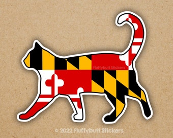 Maryland Flag Cat Sticker | Maryland Flag | Cat Sticker | Maryland Pride | Car Magnet | Bumper Sticker | Kitty Sticker | Shorthair Cat