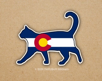 Colorado Flag Cat Sticker | Colorado Flag | Cat Sticker for Car | Cat Bumper Sticker | Kitty Sticker | Shorthair Cat | Cat Owner Gift