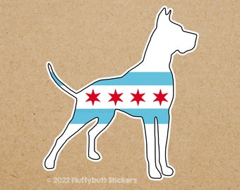 Chicago Flag Great Dane Sticker | Chicago Flag | Great Dane Sticker | Chicago Pride | Great Dane | Vinyl Dog Sticker | Bumper Sticker