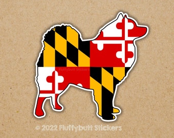 Maryland Flag Samoyed Keeshond Sticker | Maryland Flag | Maryland Pride | Keeshond Samoyed Sticker | Dog Sticker | Bumper Sticker | Dog Gift