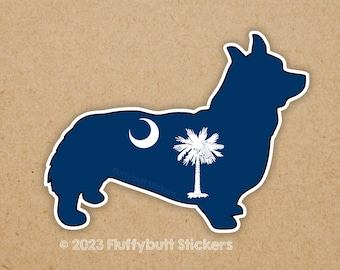 South Carolina Flag Pembroke Corgi Sticker | South Carolina Flag | Corgi Sticker | Pembroke Welsh Corgi | South Carolina Dog Bumper Sticker