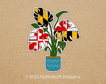 Maryland Flag Plant Sticker | Monstera Sticker | Maryland Pride | Plant Parent | Plant Lady | House Plant Sticker | Plant Lover Gift