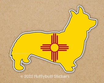 New Mexico Flag Pembroke Corgi Sticker | New Mexico Corgi Sticker | Pembroke Welsh Corgi | Dog Sticker | Bumper Sticker | Corgi Sticker Gift