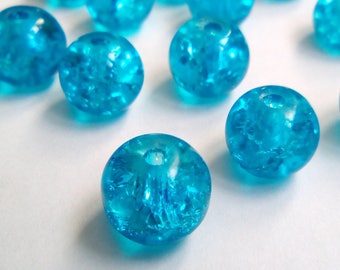 22 8mm blue Crackle glass beads