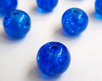 10 Blue 10mm Crackle glass beads